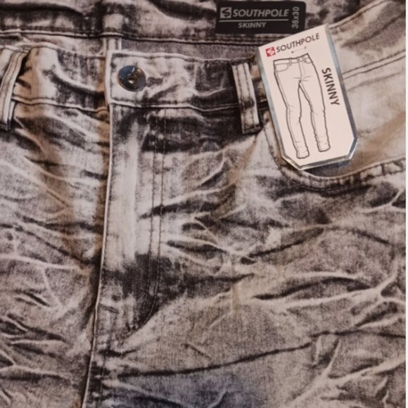 Southpole Mens Jeans Skinny Size 36x30 Distressed light wash black stretch New - Picture 8 of 10